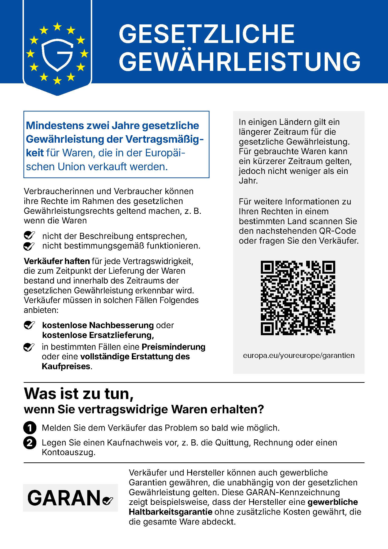 Gesetzliche Gewährleistung in der EU